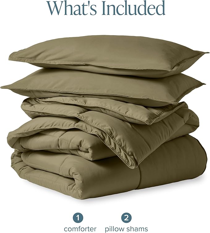 Bare Home Comforter Set - Oversized Queen Size - Ultra-Soft - Goose Down Alternative - Premium 1800 Series - All Season Warmth (Oversized Queen, Olive)