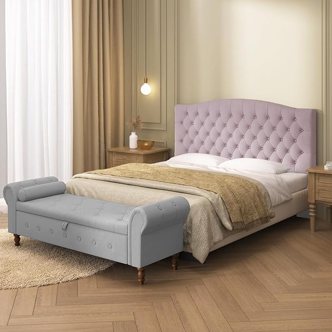Furpopup Velvet Upholstered Headboard Queen/Full Size Latest Model Wall Mount, Bed Frame Mount, Featuring High-Density Sponge Padding, Luxury Texture Easy Assembly Comfort and Style-Pink
