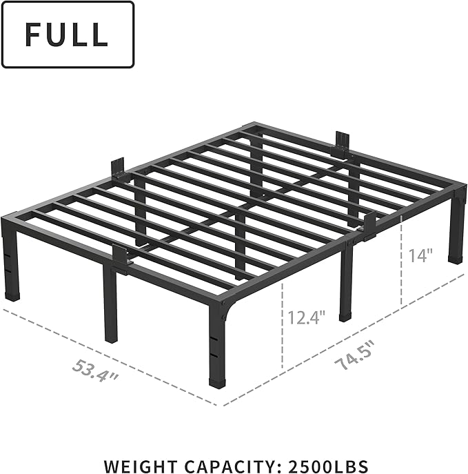 MAF 14 Inch Metal Platform Full Size Bed Frames, Heavy Duty Black Bed Frame with Steel Slats Support, No Box Spring Needed, Noise Free, Easy Assembly