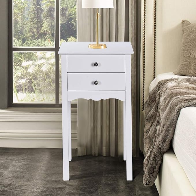 ARLIME Side Table with 2 Drawers, Bedroom Nightstand, Storage Accent Table, Small Tall End Table Beside Sofa, Multi-Purpose Living Room Home Cabinet, 16.0’’ x 13.0’’ x 30.0’’ (White)