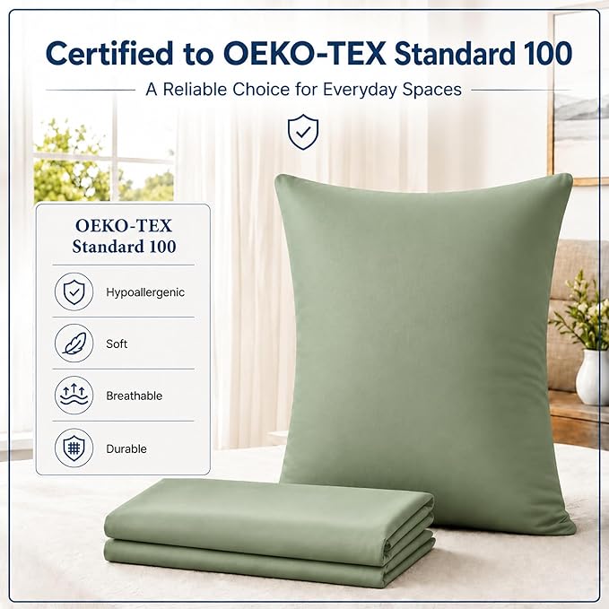 ZPECC Pillow Cases King Size Set of 4, 20x36 Envelope Closure Pillowcases, Soft Plain Brushed Microfiber Covers Hypoallergenic Breathable, Sage Green