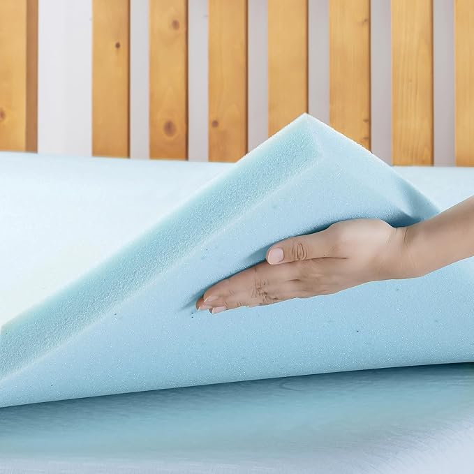 Best Price Mattress 1.5 Inch Ventilated Memory Foam Mattress Topper, Cooling Gel Infusion, CertiPUR-US Certified, Twin, Dorm Essentials, Blue