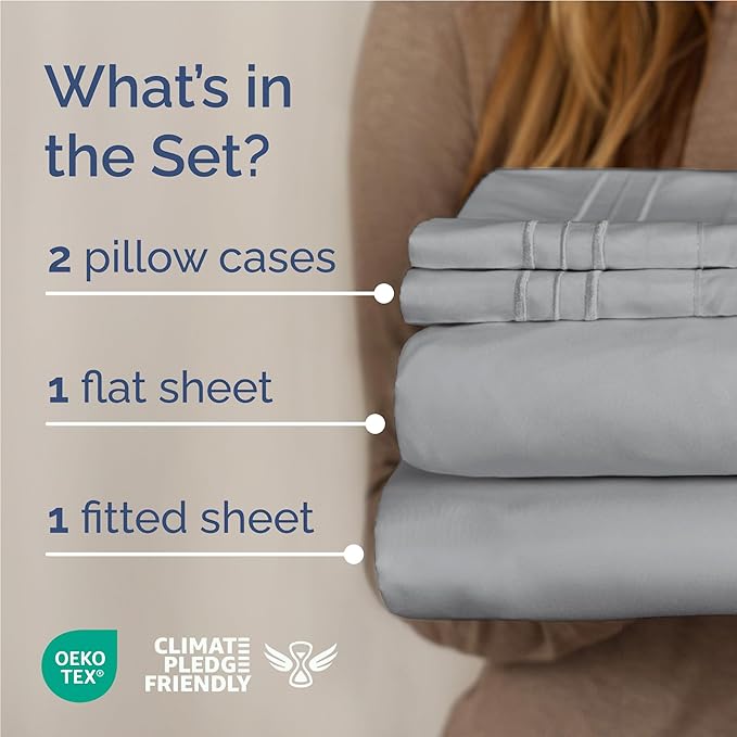 Full Size 4 Piece Sheet Set - Comfy Breathable & Cooling Sheets - Hotel Luxury Bed Sheets for Women and Men - Deep Pockets, Easy-Fit, Soft and Wrinkle Free Sheets - Steel Blue Oeko-Tex Bed Sheet Set