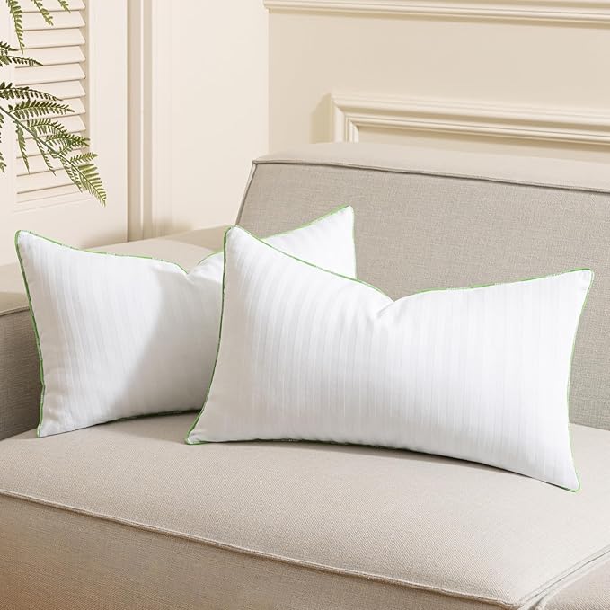 Ashler Home Deco Synthetic Down Pillow Inserts, 14x22 Down Alternative Throw Pillows Insert Sleeping Pillows with 100% Cotton Cover Decorative Pillow Stuffer for Sofa, Couch Bed(Set of 2, White)