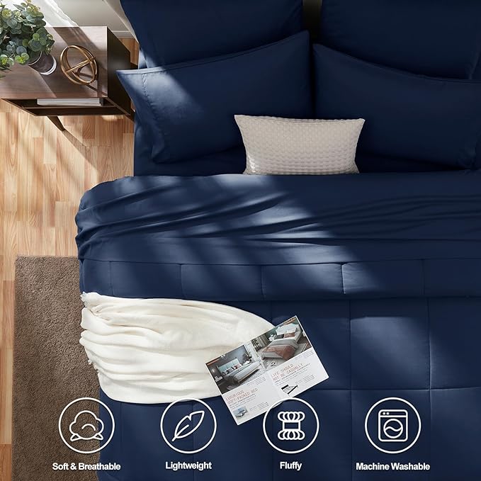 CozyLux Twin XL Comforter Set Navy Blue, 5 Pieces Twin Extra Long Bed in a Bag for College Dorm, All Season Bedding Set with Stitch Quilted Comforter, Flat Sheet, Fitted Sheet, Pillowcases