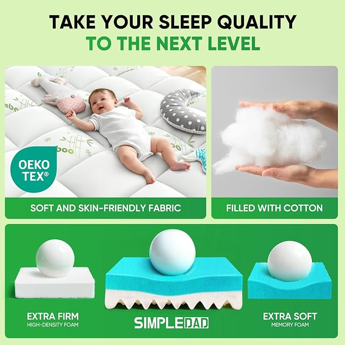 Queen Mattress Topper, 3 in 1 Memory Foam Mattress Topper for Back Pain, 2" Fluffy Cooling Mattress Toppers Queen Breathable Viscose Made from Bamboo and 2.5" Dual Firmness Gel Memory Foam.