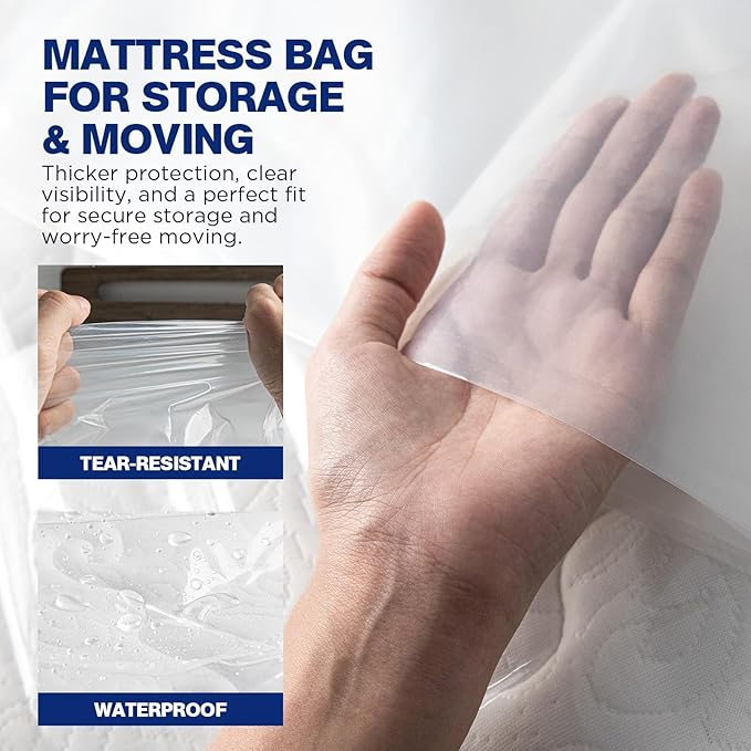 2 Pack Mattress Bags for Moving & Storage - 107" x 78" x 14'' for King/Queen Size, Waterproof & Tear-Resistant, 4 MIL Heavy Duty Mattress Cover Moving Supplies