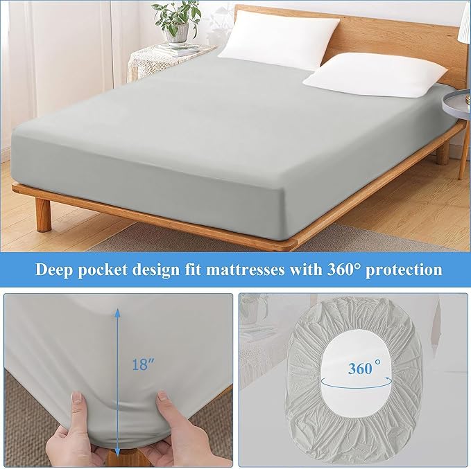 2 Pack Twin XL Premium Waterproof Mattress Protector, Soft Breathable Mattress Pad, Noiseless Waterproof Bed Cover - Stretch to 21" Fitted Deep Pocket Mattress Protection Cover - Light Grey