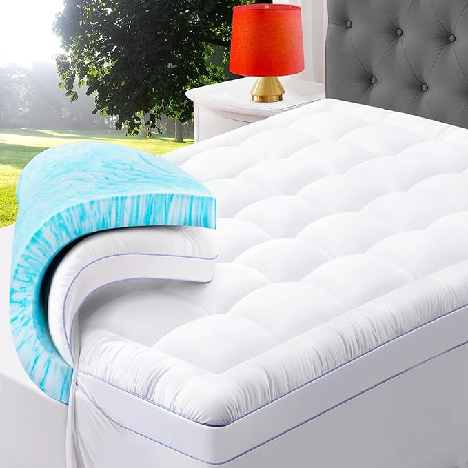 ABENE 3 Inch Memory Foam Mattress Topper, 2 Inch Memory Foam Plus 1 Inch Down Alternative Pillowtop Mattress Pad, with Bedside Pocket, Support for Back Pain - Twin, White Dual Layer