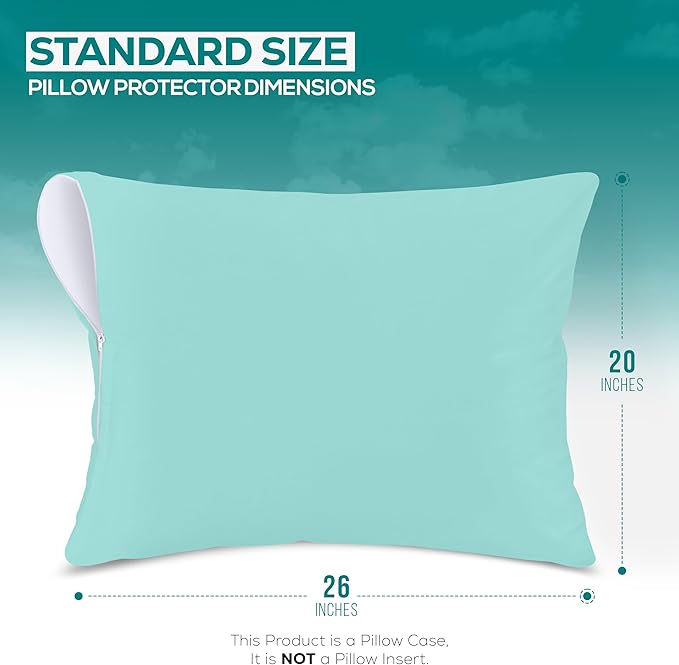 Utopia Bedding Premium 100% Waterproof Pillow Protectors with Zipper Standard Size (Set of 2), Bed Bug and Dust Mite Proof Zippered Pillow Covers, Pillow Encasement Cases, Spa Blue