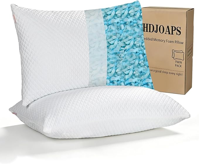 Cooling Pillow for Sleeping Queen Size Set of 2, Shredded Memory Foam Pillows Adjustable Firm Bed Pillow with Zipper, Cool Pillow for Hot, Side, Back and Stomach Sleepers