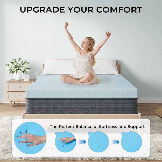 OhGeni Memory Foam Mattress Topper Pad, with Cover, Soft Bed Cover with Anti-Slip Base, Size Full, Style 3 Inch