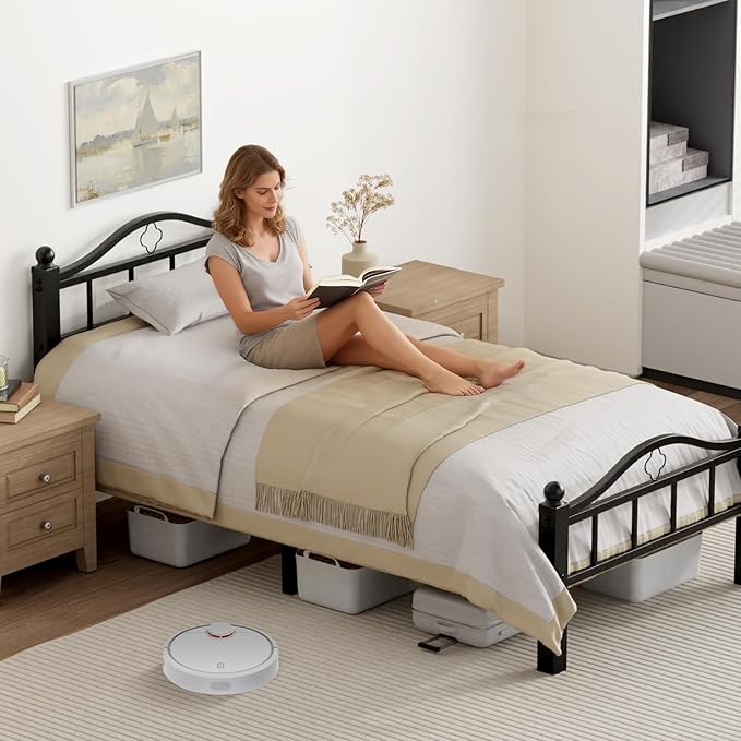 Metal Twin XL Bed Frame, Black, No Squeak Heavy-Duty 1500lbs Support & 12" Clearance Storage Tool-Free Setup in 30 Mins No Box Spring Needed