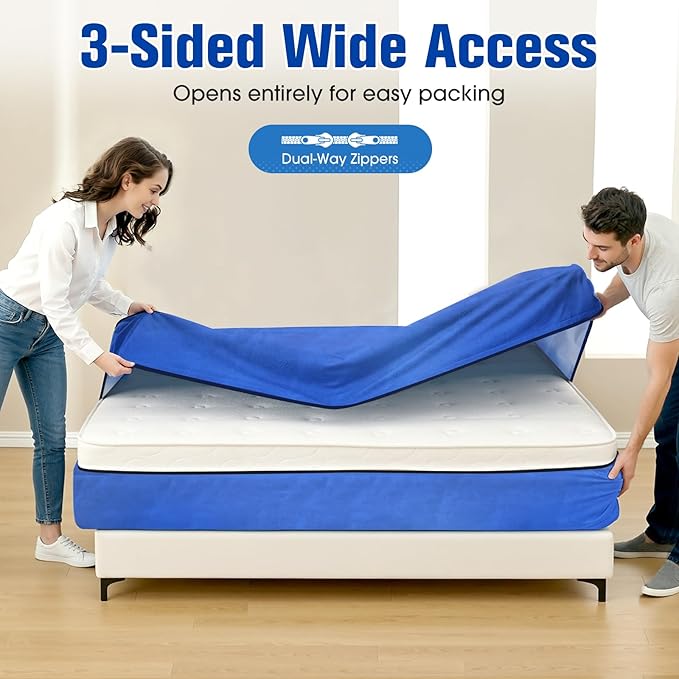 BlissTrends Extra Thick Mattress Bags for Moving and Storage, Waterproof Mattress Protector with Sturdy Handles & Reinforced Zipper, Heavy Duty Tarp Material Reusable Bed Cover (82"x79"x15" Blue)