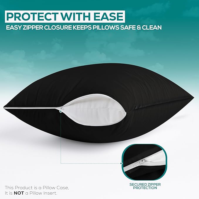 Utopia Bedding Premium 100% Waterproof Pillow Protectors with Zipper Standard Size (Set of 2), Bed Bug and Dust Mite Proof Zippered Pillow Covers, Pillow Encasement Cases, Black