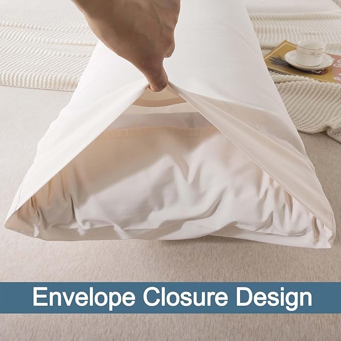 WhatsBedding Body Pillow Cover Cotton Fabric, Long Pillowcase Breathable & Skin-Friendly, Envelope Closure - Beige (20x54 inch)