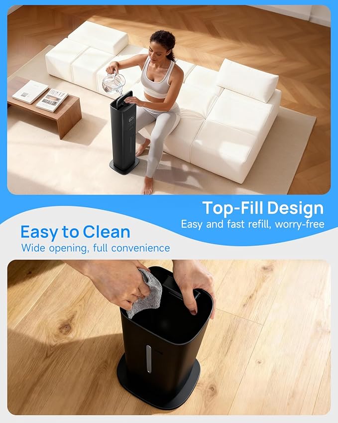 Warm & Cool Mist Humidifiers for Bedroom 500 sq ft, 2.1Gal/8L Top-Fill Humidifier Large Room with Essential Oil Diffuser, Large Room Humidifiers for Home Baby Nursery Office Plants, Black