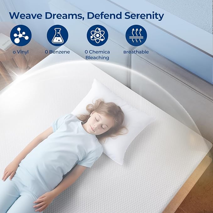 TASTELIFE Twin Bed Protector Waterproof, Ultra Soft Breathable Mattress Cover with Deep Pocket Fitted Up to 8”-21”, Noiseless Washable Bed Mattress Pad for Comfort & Protection - White