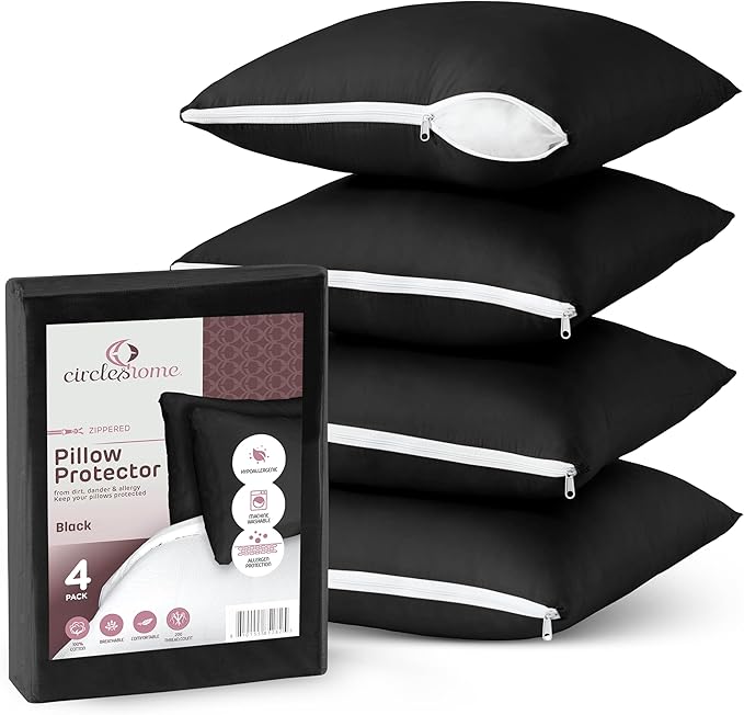 CIRCLESHOME Throw Pillow Protectors - 100% Cotton Breathable Pillowcases - 18 X 18 Square Pillowcases - Protects Pillows from Dirt, Dust and Debris (Square Pillow - 4 Pack- 18x18)