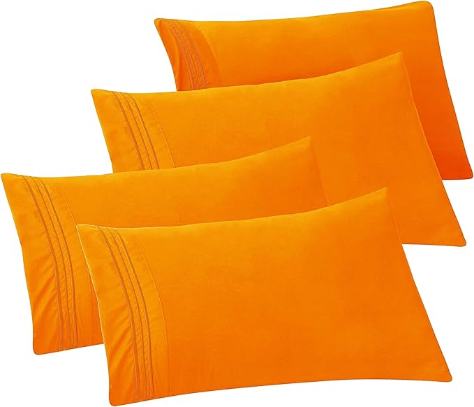 Elegant Comfort 4-PACK Solid Pillowcases 1500 Premium Hotel Quality Microfiber - Smooth Weave, Wrinkle and Stain Resistant, Easy Slip-On, 4-Piece Set, King Pillowcase, Orange
