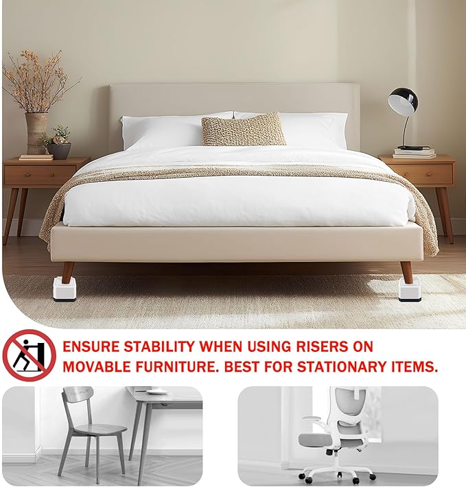 ANNKUT Bed Risers and Furniture Risers, Heavy Duty Adjustable Lifting Blocks for Couches, Desks, and Chairs, Elevates 1.5 or 3 Inches, Holds up to 4000 lbs (White)