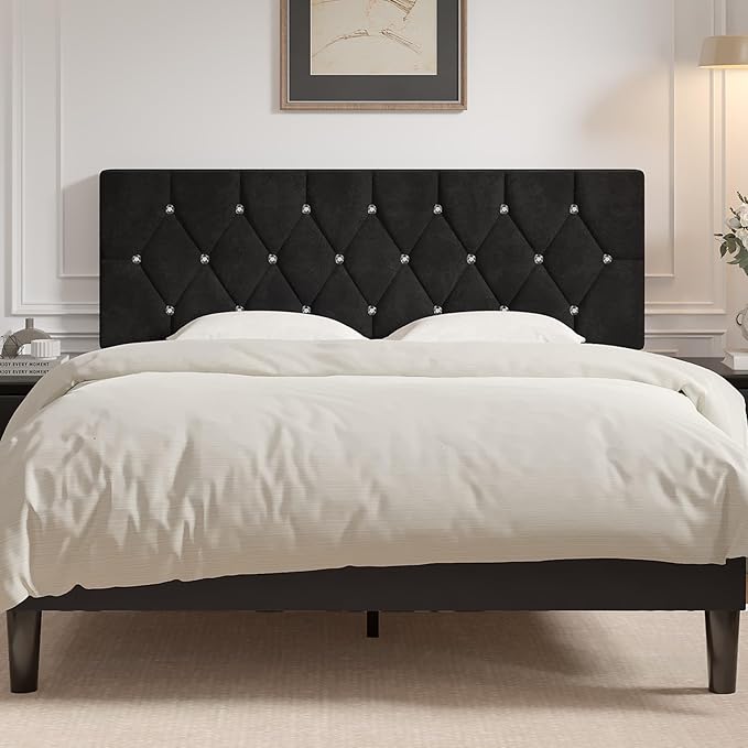 VECELO Tufted Upholstered Headboard King Size, with 6 Adjustable Height from 39.8" to 49.8", Button Diamond Design, Easy Assembly, Classic Black