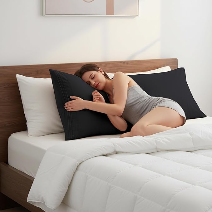 Elegant Comfort Luxury Ultra-Soft 1-Piece Body Pillowcase - 1500 Premium Hotel Quality Microfiber Double Brushed - Wrinkle Resistant, Body Pillowcase Size, Black