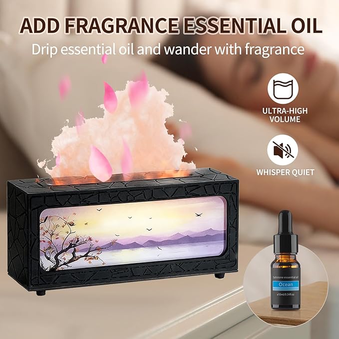 Essential Oil Diffuser 250ml, Fireplace Flame Aromatherapy Diffuser with Auto Shut-Off, 7 Color LED Lights, Ultrasonic Quiet Timer for Home Bedroom Office Yoga Relaxation(C08B)