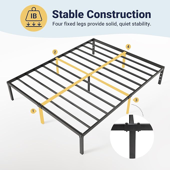 Allewie Queen Bed Frame, 14 inch Metal Platform Beds with Storage Space, No Box Spring Needed and Easy Assembly, Black