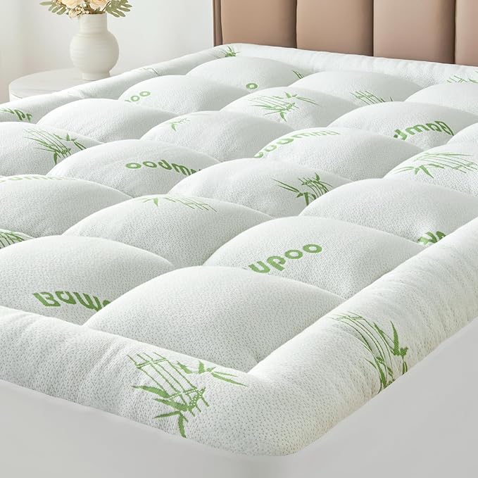 Twin XL Size Mattress Topper Viscose Derived from Bamboo, Soft Thick Pillow Top Mattress Pad Cover for Back Pain, Cooling Mattress Protector with 8-21 Inch Deep Pocket, White