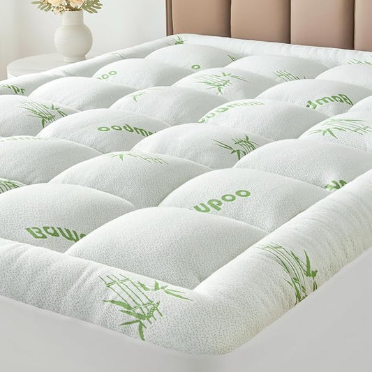 Twin Size Mattress Topper Viscose Derived from Bamboo, Soft Thick Pillow Top Mattress Pad Cover for Back Pain, Cooling Mattress Protector with 8-21 Inch Deep Pocket, White