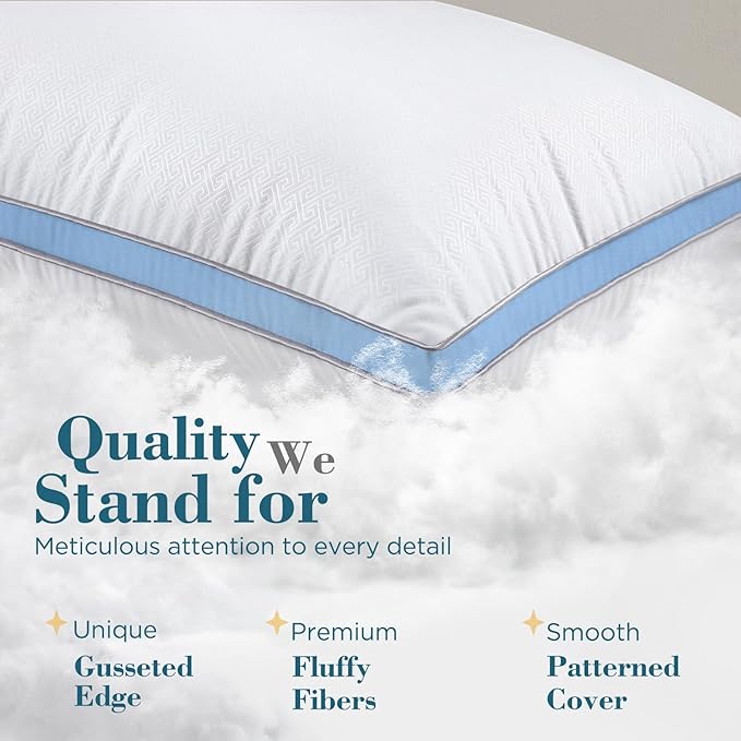 viewstar Bed Pillows King Sizes Set of 2, Hotel Quality Cooling Down Alternative Gusseted Pillows for Side, Back, or Stomach Sleepers, Blue