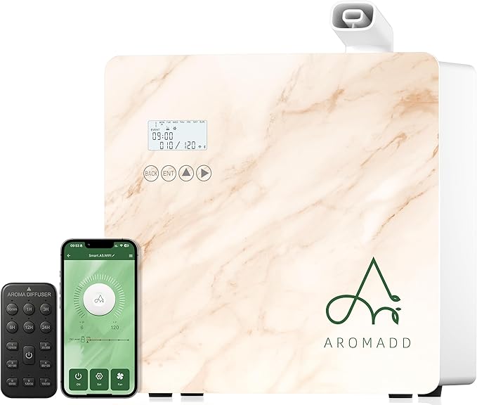 2026 Upgraded 3500 Sq.Ft HVAC Scent Diffuser for Home, Smart Whole House Scent System with App & Remote Control, Hotel Collection Waterless Diffuser for Large Room, Cold Air Tech, 600mL, Marble Beige