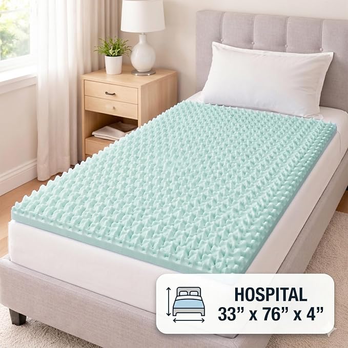 DMI Foam Mattress Topper, Egg Crate Foam Pad, Mattress Pad and Bed Topper for Support, Air Circulation, Pressure Relief and Weight Distribution, Hospital Size Mattress, 33 x 76 x 4 ,Blue