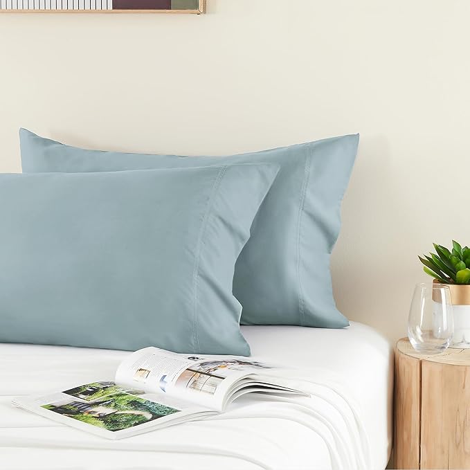 BEDELITE Pillow Cases Queen Size Set of 2, Rayon Derived from Bamboo, Cooling Pillow Cases for Hot Sleepers & Night Sweats, Breathable and Silky Soft Envelope Pillowcases(Haze Blue, 20"x30")