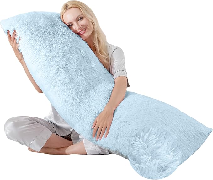 WSOFRLAC Thin Neck Pillow for loft Bed 20x54 Adjustable Back Decorative Pillows for Bed Blue Snuggle Pillows for Adults with Large Body Pillow Covers Machine Washable