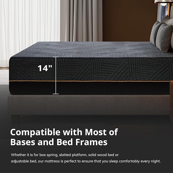 EGOHOME 14 Inch Twin Memory Foam Mattress for Back Pain, Cooling Copper Gel Bed in a Box, Foam Made in USA, CertiPUR-US Certified, Therapeutic Medium Firm, Daybed 38x75x14 Black