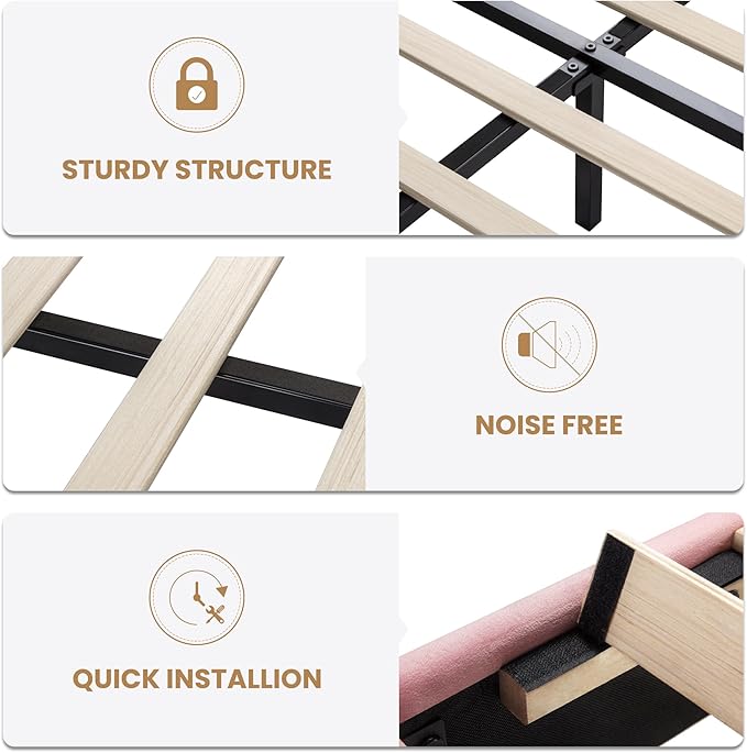 SHA CERLIN King Size Velvet Bed Frame with LED Light, Adjustable Vertical Channel Tufted Headboard, Strong Wooden Slats Support, Noise-Free, No Box Spring Needed, Pink