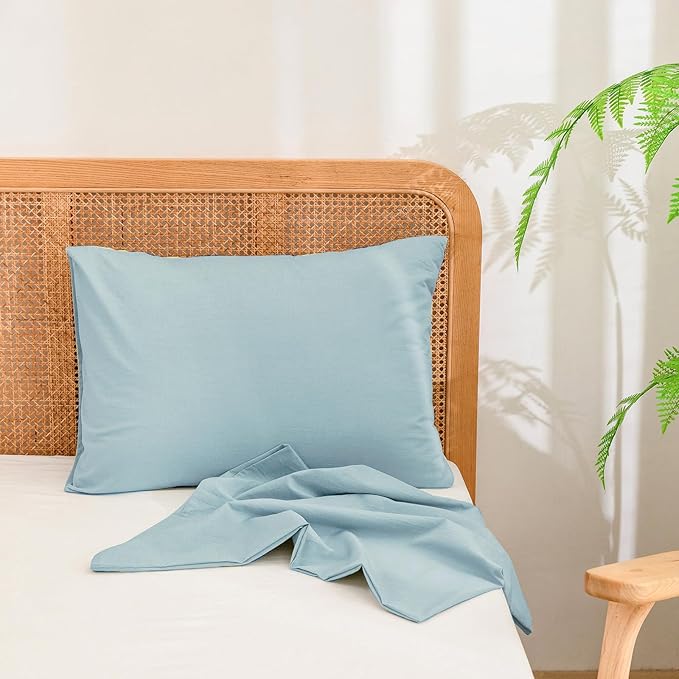 BESTOUCH 100% Washed Cotton Pillowcase for Hair and Skin Linen Feel Soft Comfortable Breathable 2 Set Pillow Case with Envelope Closure Solid Hushed Green Standard 20x26 Inches