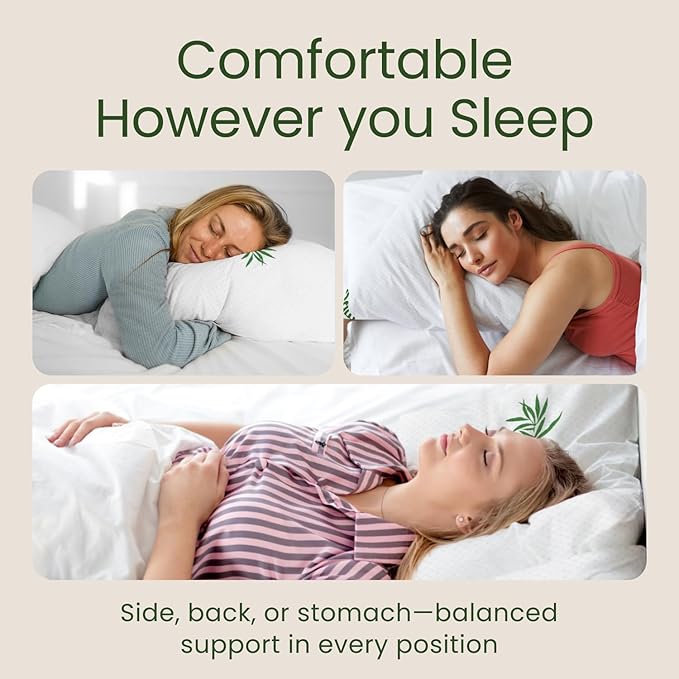 Memory Foam Pillows Queen Size Set of 2 - Cooling Bed Pillows for Sleeping - Back, Stomach, Side Sleeper Soft, Comfy Cool Shredded - 2 Pack, Rayon Derived from Bamboo