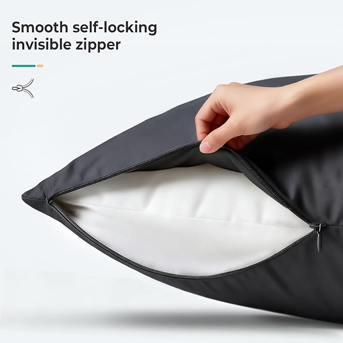 Cooling Curved King Pillow Case for Sider Sleeper Breathable Cool Silky Soft Pillow Cover with Zipper for Hot Sleepers,Hair and Skin Friendly,Black,1 Pack,20x36IN