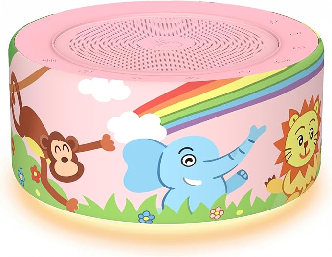 Kipcush White Noise Machine - Soft Non-Glare Nursery Lamp, 30 Soothing Sounds, 8 Color Lights, Max 8-Hour Timer for Baby & Adults (Rainbow Animal Monkey, Standard)