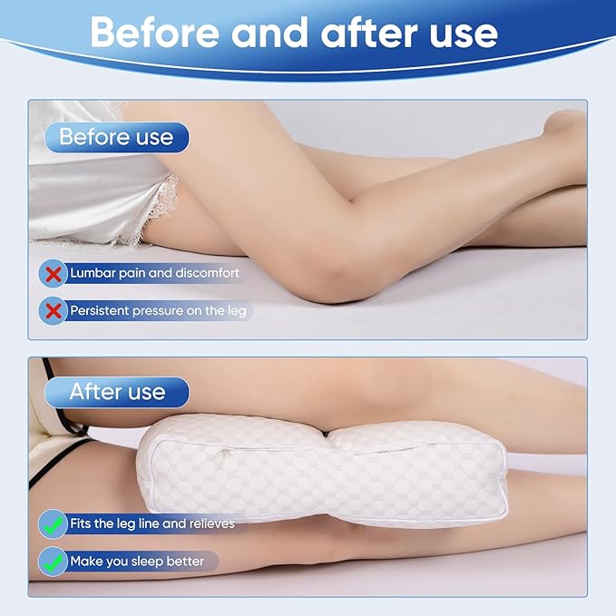 Cooling Knee Pillow for Side Sleeper, 3"Leg Pillow for Side Sleeping, 100% Cooling Fabric Pillow for Between Knees While Sleeping - High Support Alternative for Relieving Leg, Back, and Knee Pain
