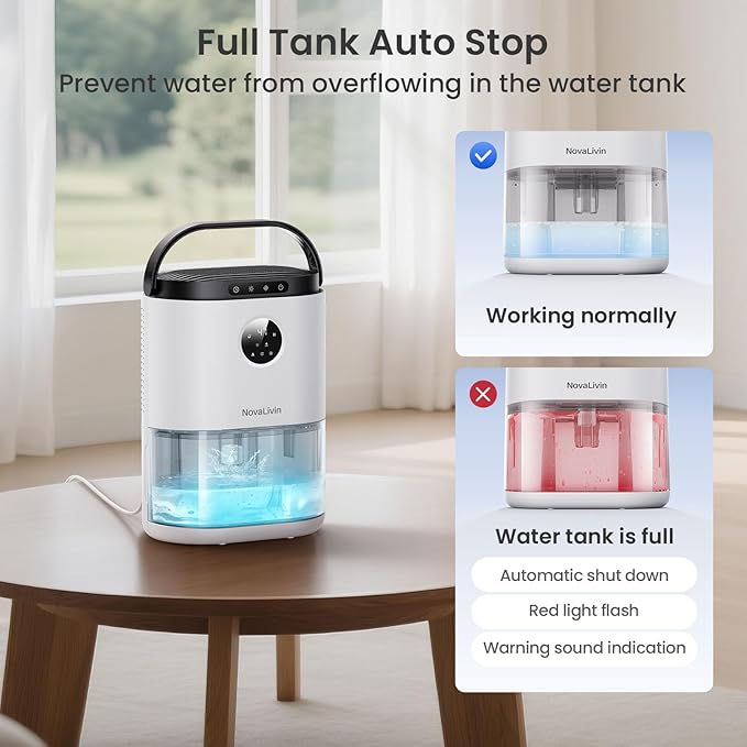Dehumidifier for Bathroom, Dehumidifiers for Home, Bedroom, Living room with 68 OZ Water Tank, Auto Humidity Control, Digital Display, 7 Color Breathing Light, White
