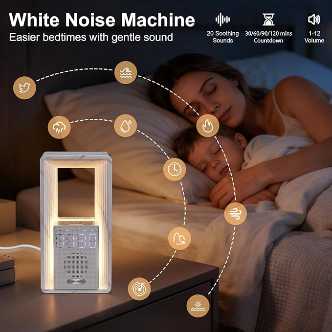 Hensam Sunrise Alarm Clock Wake Up Light with Snooze & Timer, 20 White Noise Sleep Sounds Machine, Dimmable Bedside Night Light for Bedroom, Ideal Gift for Kids, Adults,Heavy Sleepers