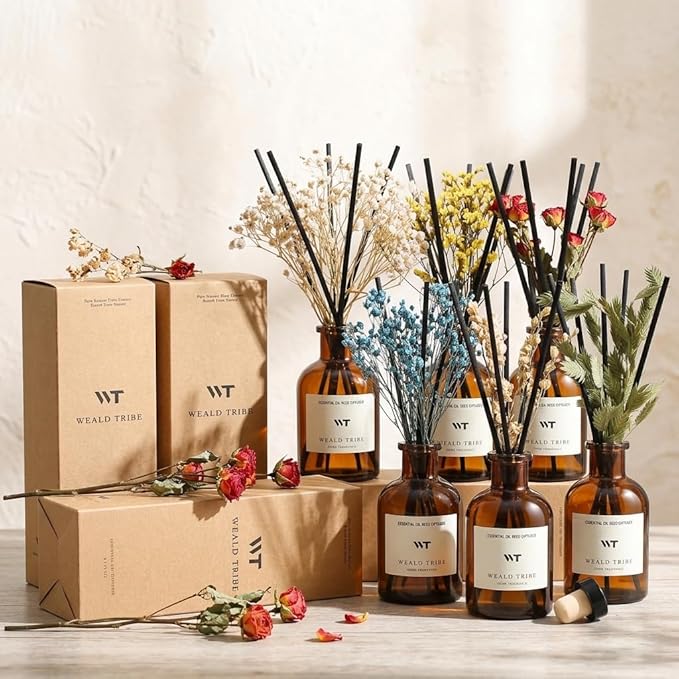 WEALD TRIBE Reed Diffuser Set for Bathroom Air Fresheners, Oil Diffuser Sticks | Fresh Linen Scent 4.0 fl oz Home Fragrance with Sticks Defusers | House Bedroom Office Shelf Decor
