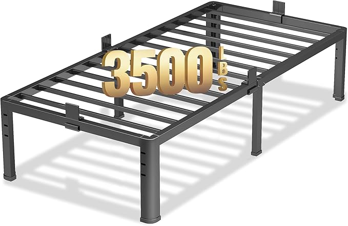 NKZ 18 Inch Metal Platform Bed Frame, Twin Size Bed Frame with Round Corner Legs, 3,500 lbs Heavy Duty Steel Slats Support, No Box Spring Needed, Easy Assembly, Noise Free