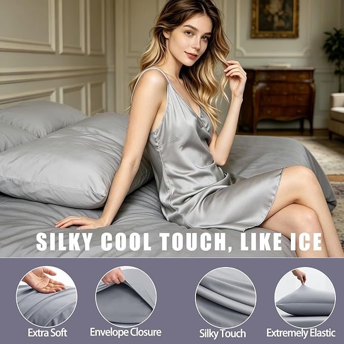 TELUS Cooling Pillowcases Queen Size 2-Pack, Silky Soft Breathable Pillow Case with Envelope Close, Stay Cool Pillow Cover for Hot Sleepers and Night Sweats, 20x30 Inch, Dark Grey