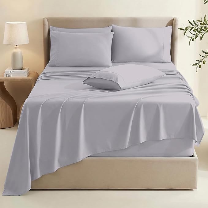 Hearth & Harbor Extra Deep Pocket Sheets - Fits Mattress 18-24 Inches Deep - Extra Deep Pocket California King Size - 6 Piece Cal King Sheets - Cal King, Light Lavender