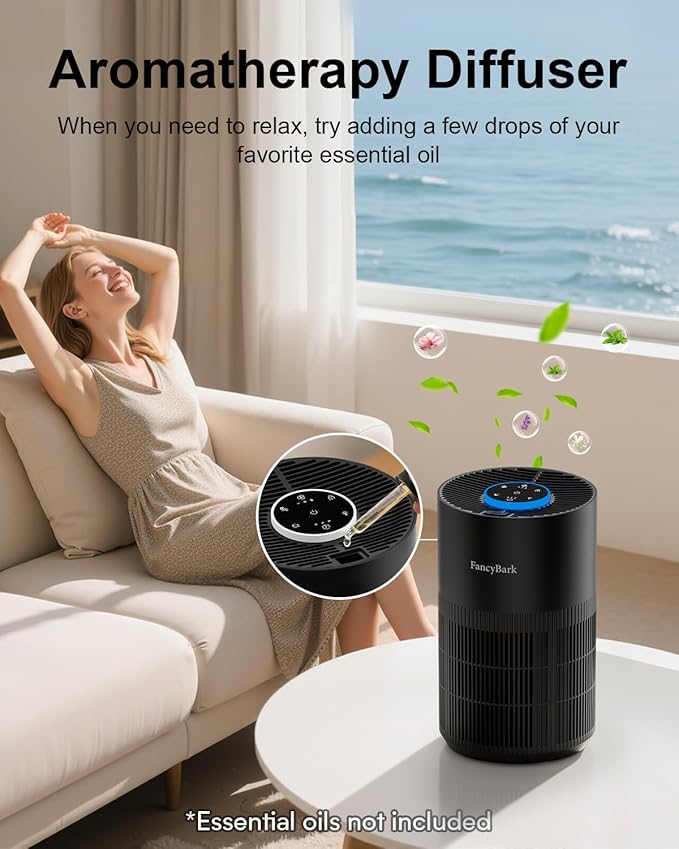 Air Purifiers for Home Bedroom Up to 1250 Ft², H14 True HEPA Room Air Purifiers for Bedroom With Sleep Mode Light Mode & Aroma Function Air Cleaner Smoke Odor Dust Pollen Pet Dander (Black)